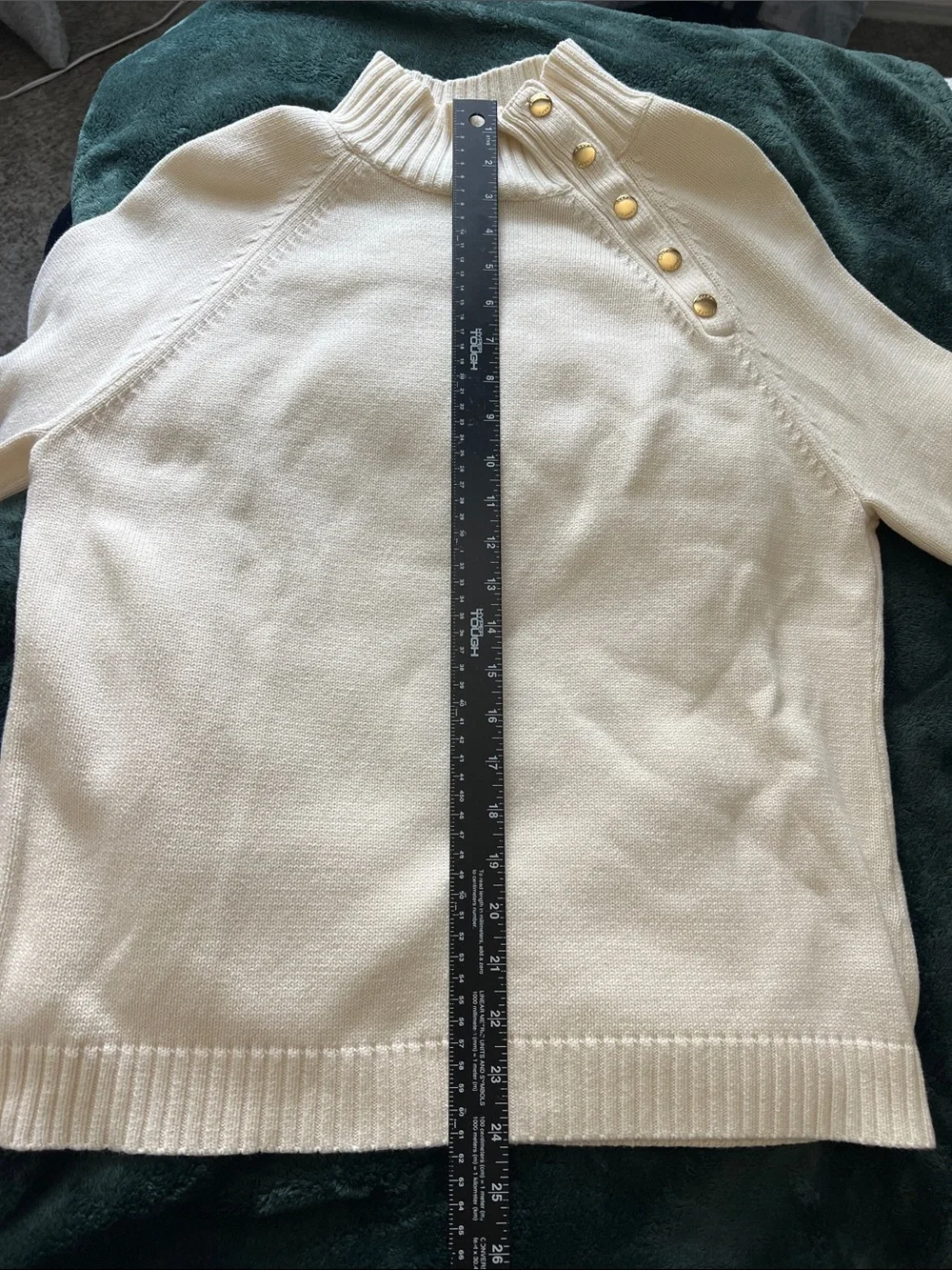 Chaps Cream Button-Shoulder Mock Neck Sweater
